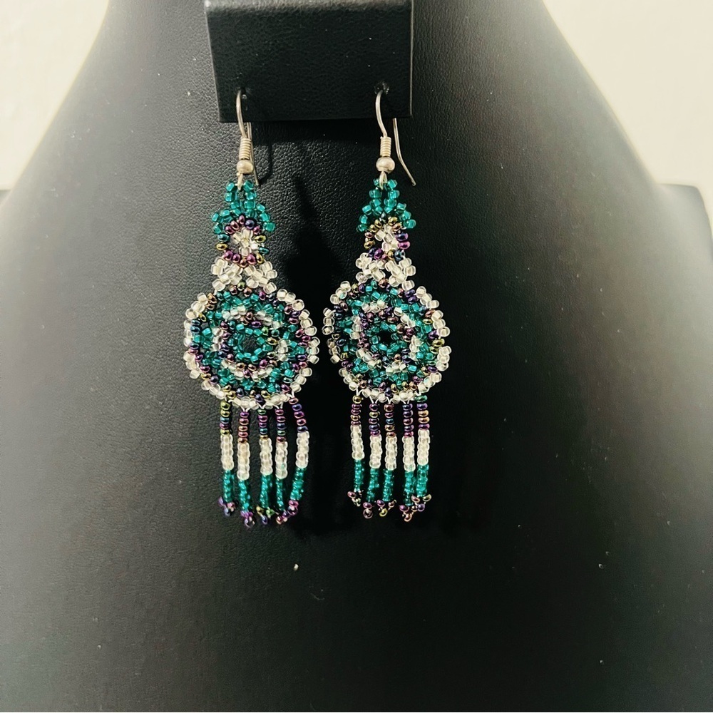 Navajo Style Seed Bead Handmade Earrings Dangle Multicolor Western Boho
